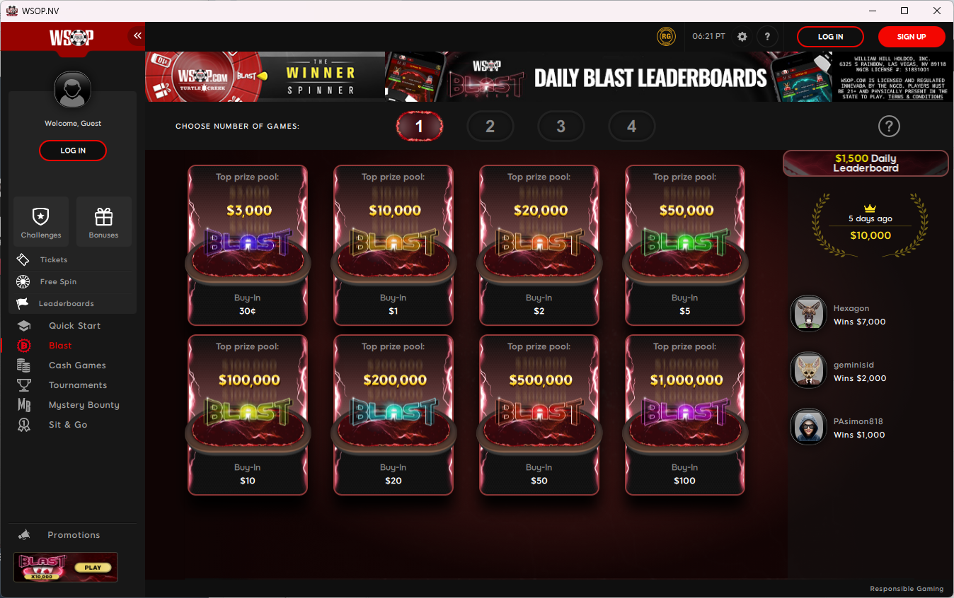 Lottery Blast SNGs also available